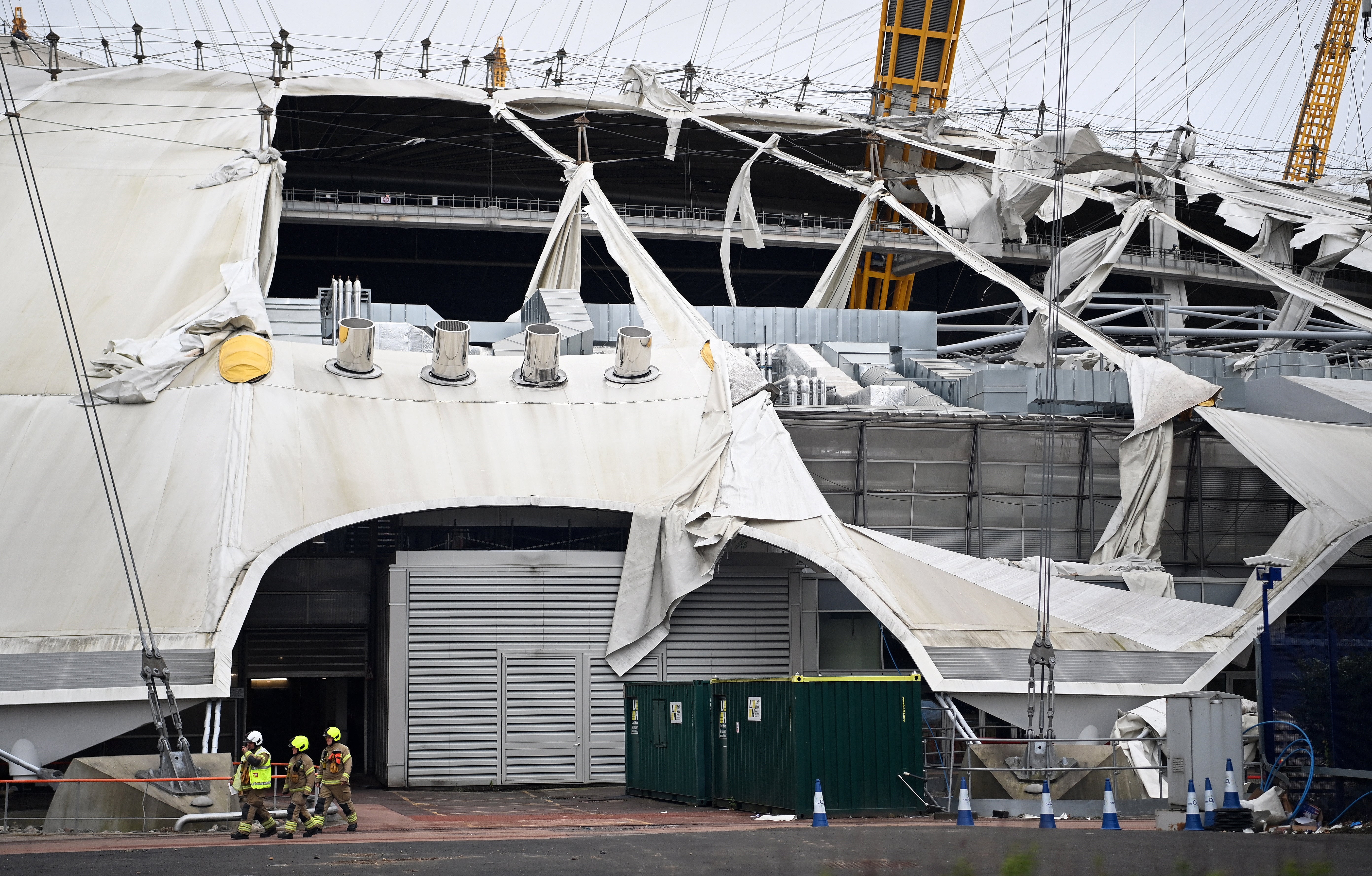 Damage to the O2 Arena roof caused by the wind