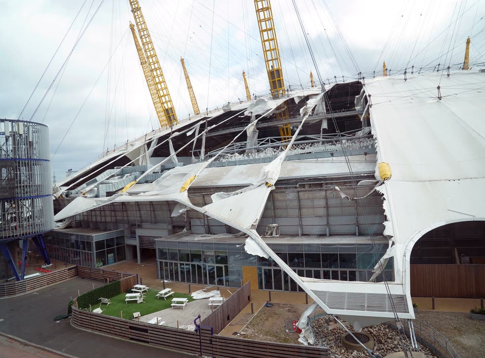 London&#39;s O2 closed as Storm Eunice rips off part of venue&#39;s roof | The  Independent