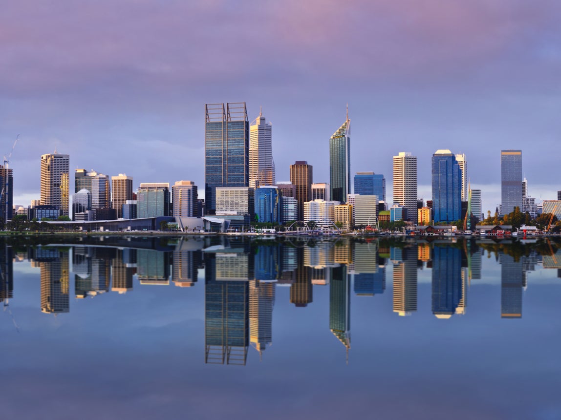 Perth skyline at sunset, Western Australia