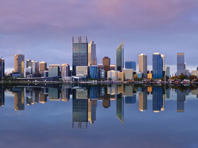 <p>Perth skyline at sunset, Western Australia</p>