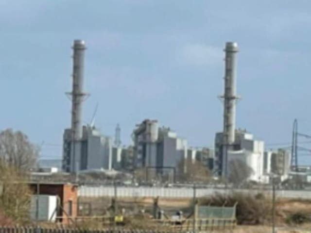 <p>The power station lost its middle stack in the storm </p>