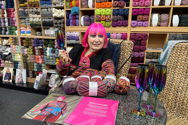 Dame Zandra Rhodes at independent wool shop Wool For Ewe during her trip to Aberdeen to visit the exhibition 50 Years of Fabulous which is on display at the Aberdeen Art Gallery (PA)