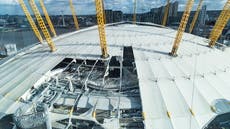 Inside of London’s O2 Arena left exposed after Storm Eunice rips off roof