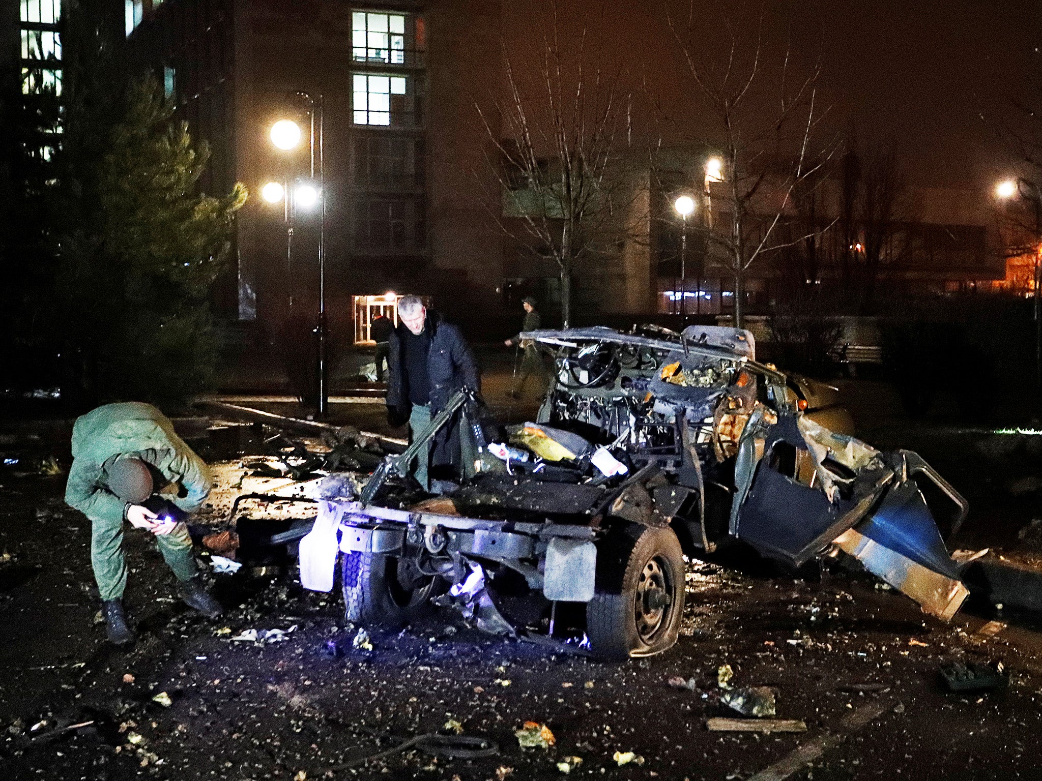 Local authorities in Donetsk said a car was blown up near an official building on Friday