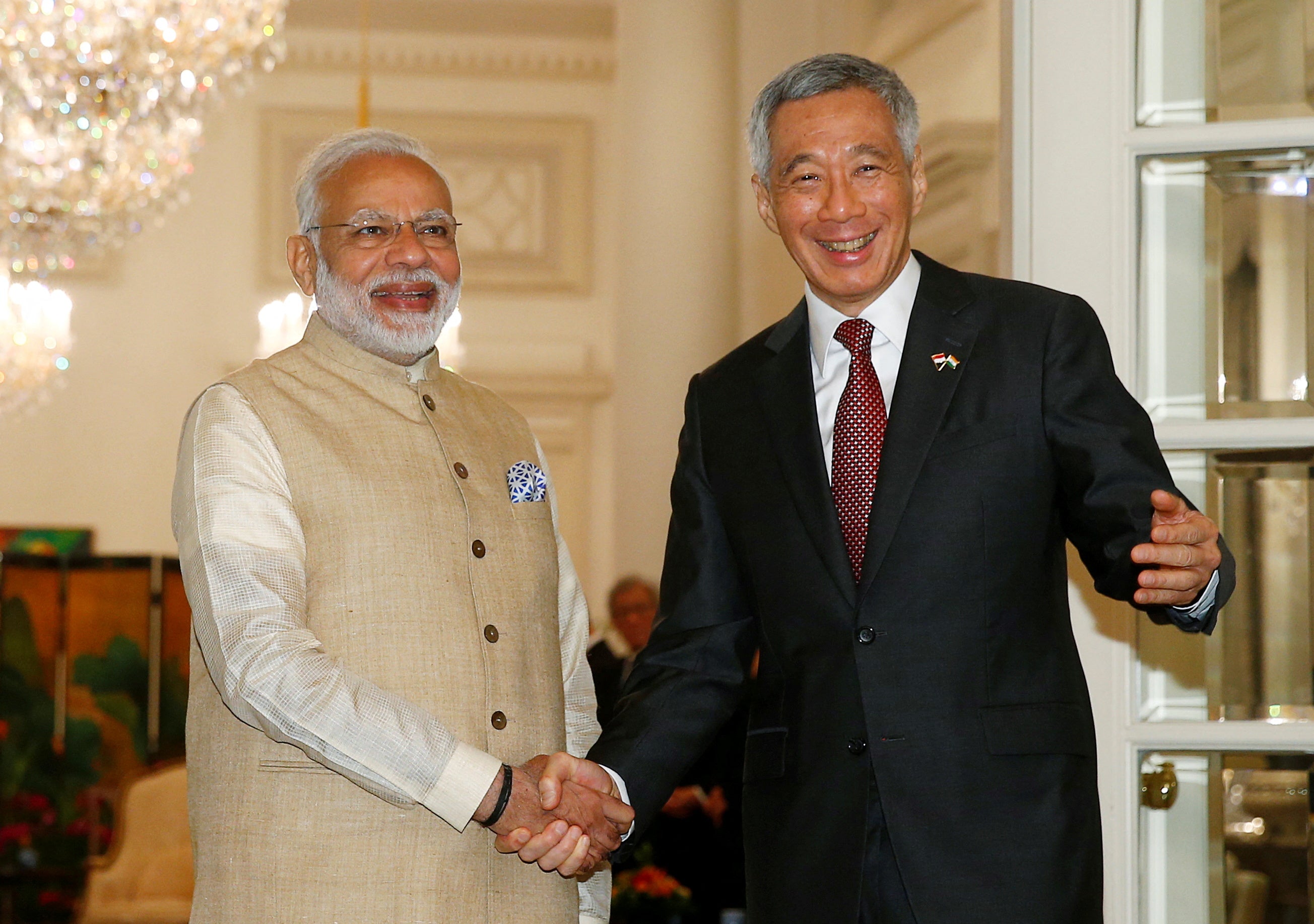 India’s prime minister Narendra Modi with Singapore’s PM Lee Hsien Loong in Singapore in 2018
