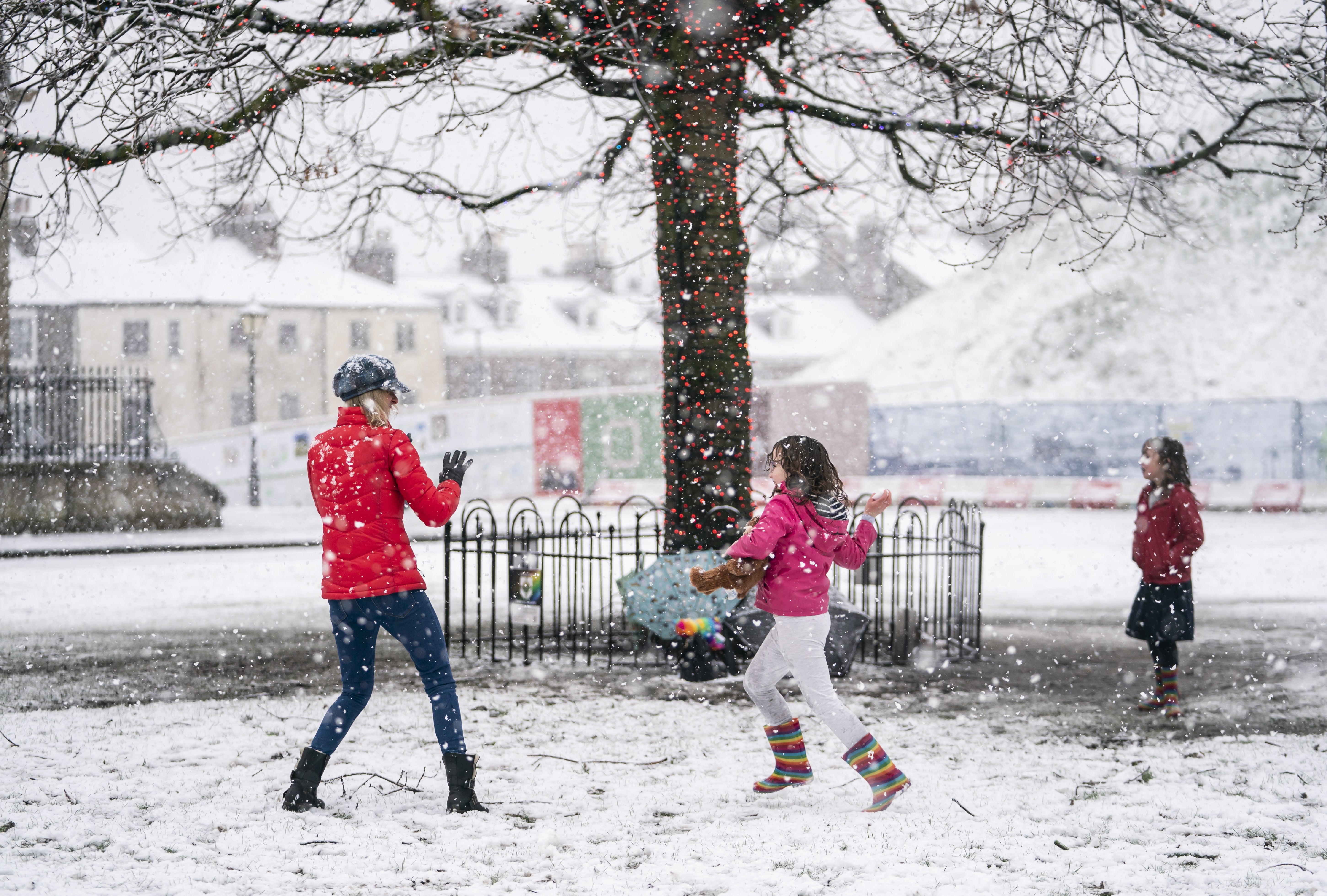 A snowball fight in action