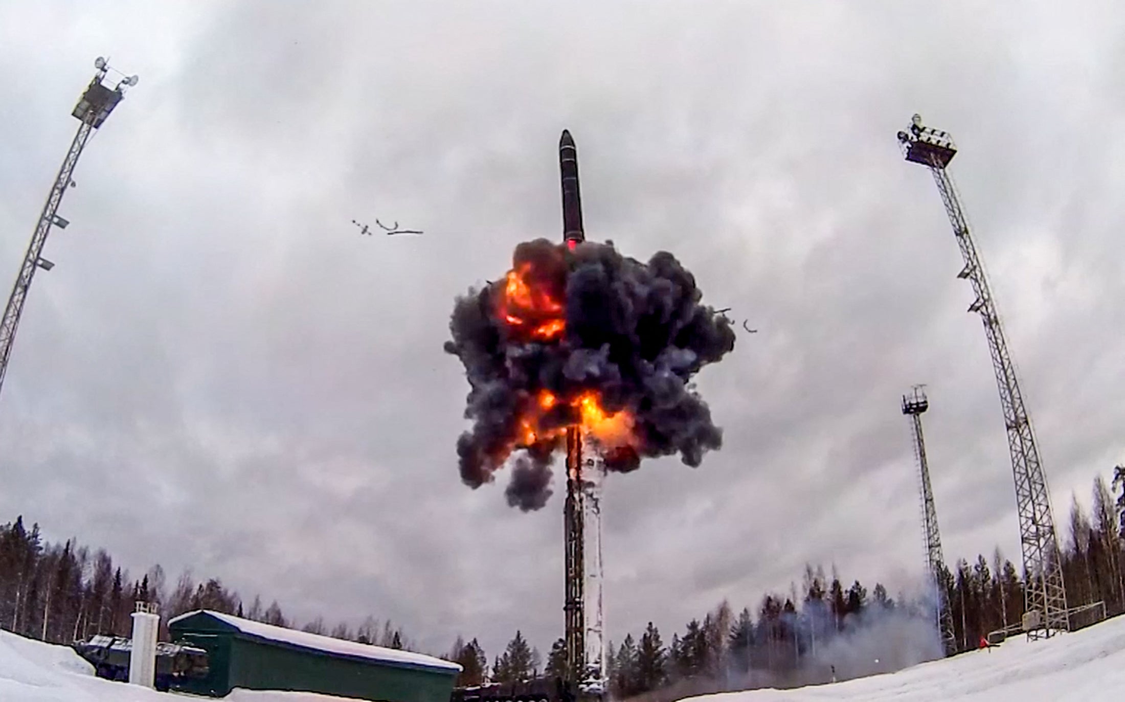 This image released by the Russian Defence Ministry shows a ballistic missile launching during a training exercise at an undefined location in Russia