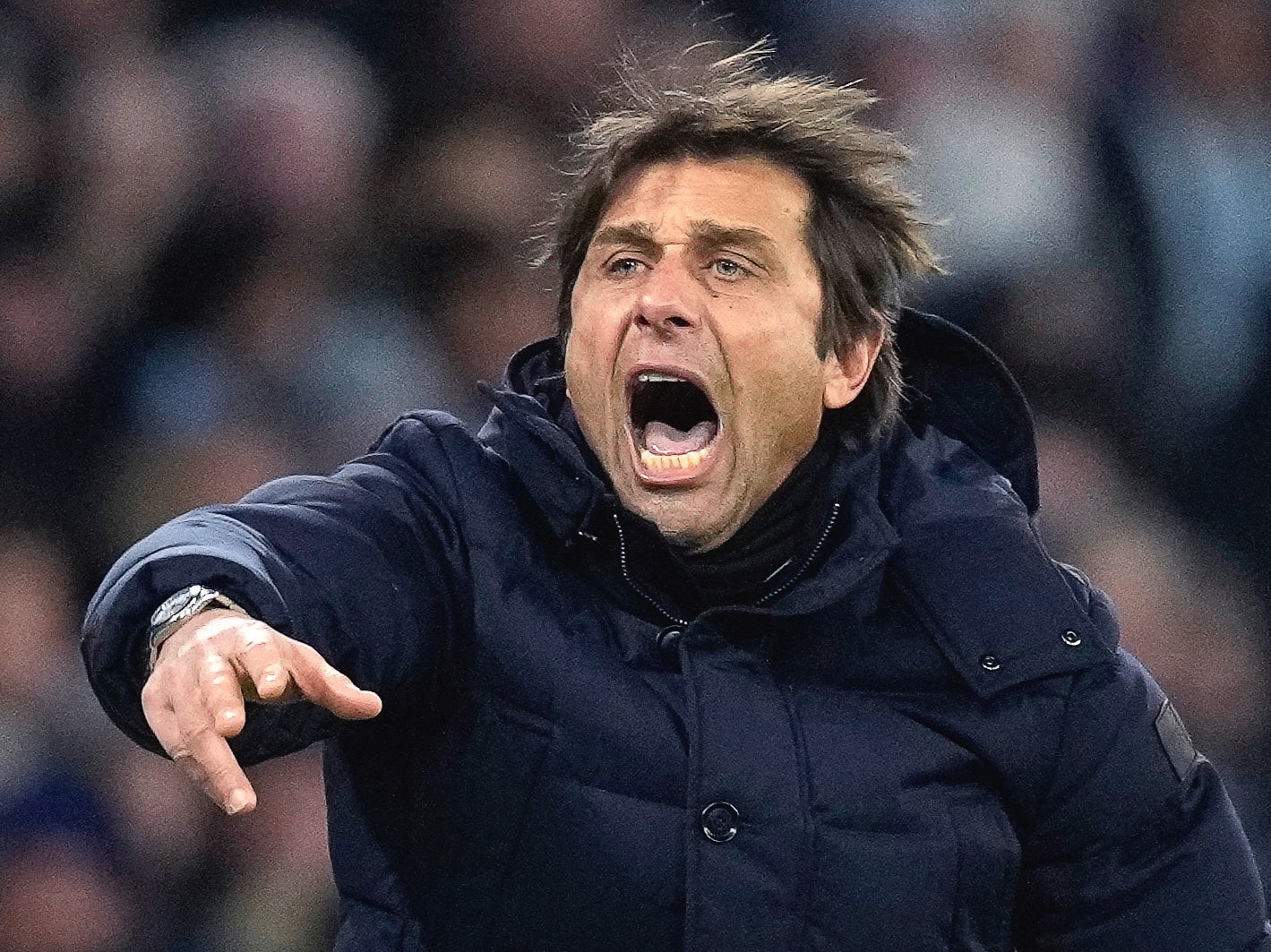 Antonio Conte reacts during Tottenham’s win over Man City