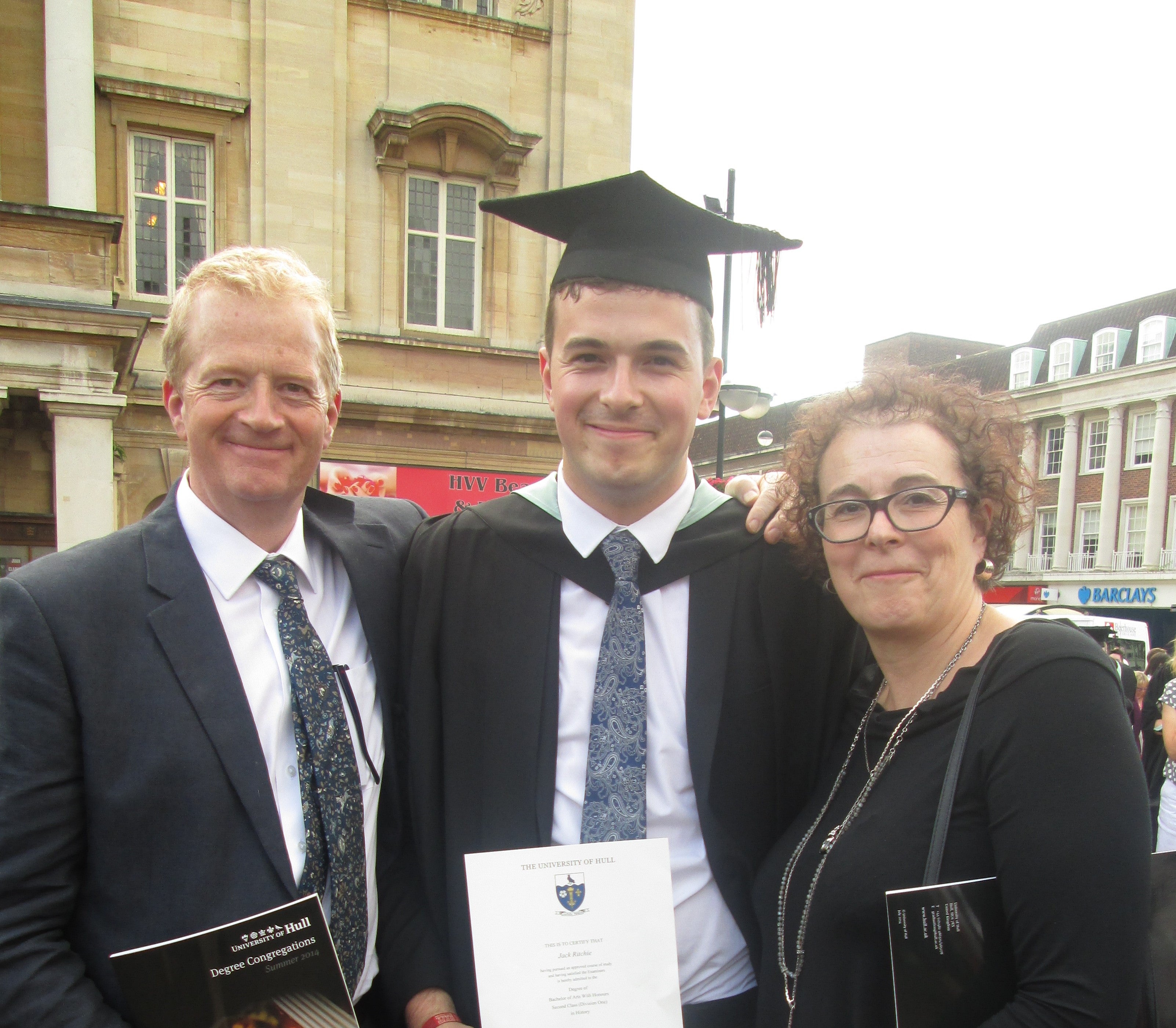 Charles and Liz Ritchie with their son Jack at his graduation from Hull University (family handout/PA)