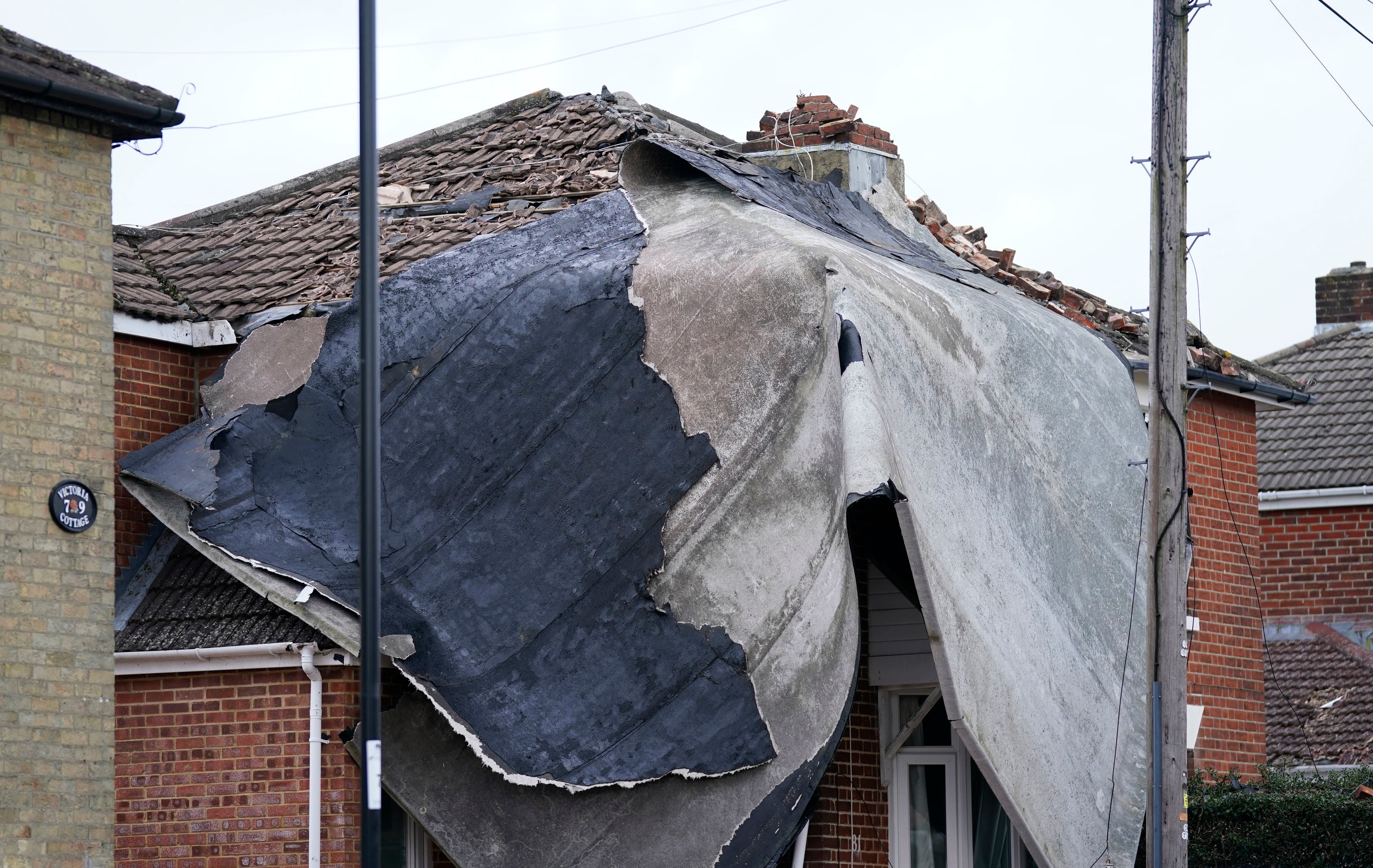 Part of a flat roof from a nearby block of flats was blown off and landed on a house in Bitterne, Southampton