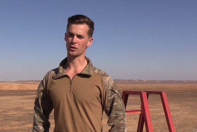 Lieutenant Ollie Petersen Buckley of 5 Rifles recalls fitness training via Zoom over lockdown ahead of taking part in Exercise Olive Grove with 2 Rifles in Jordan. (Rebecca Black/PA)