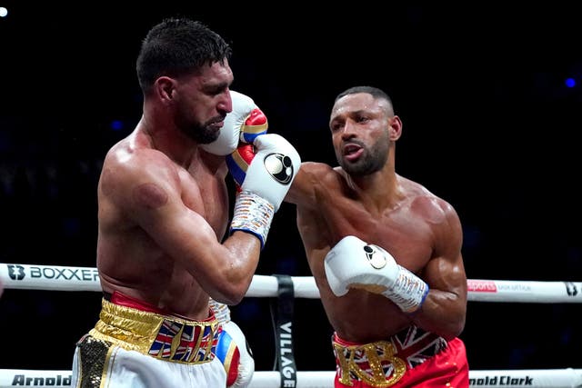 <p>Kell Brook, right, outclassed Amir Khan on Saturday night (Nick Potts/PA)</p>