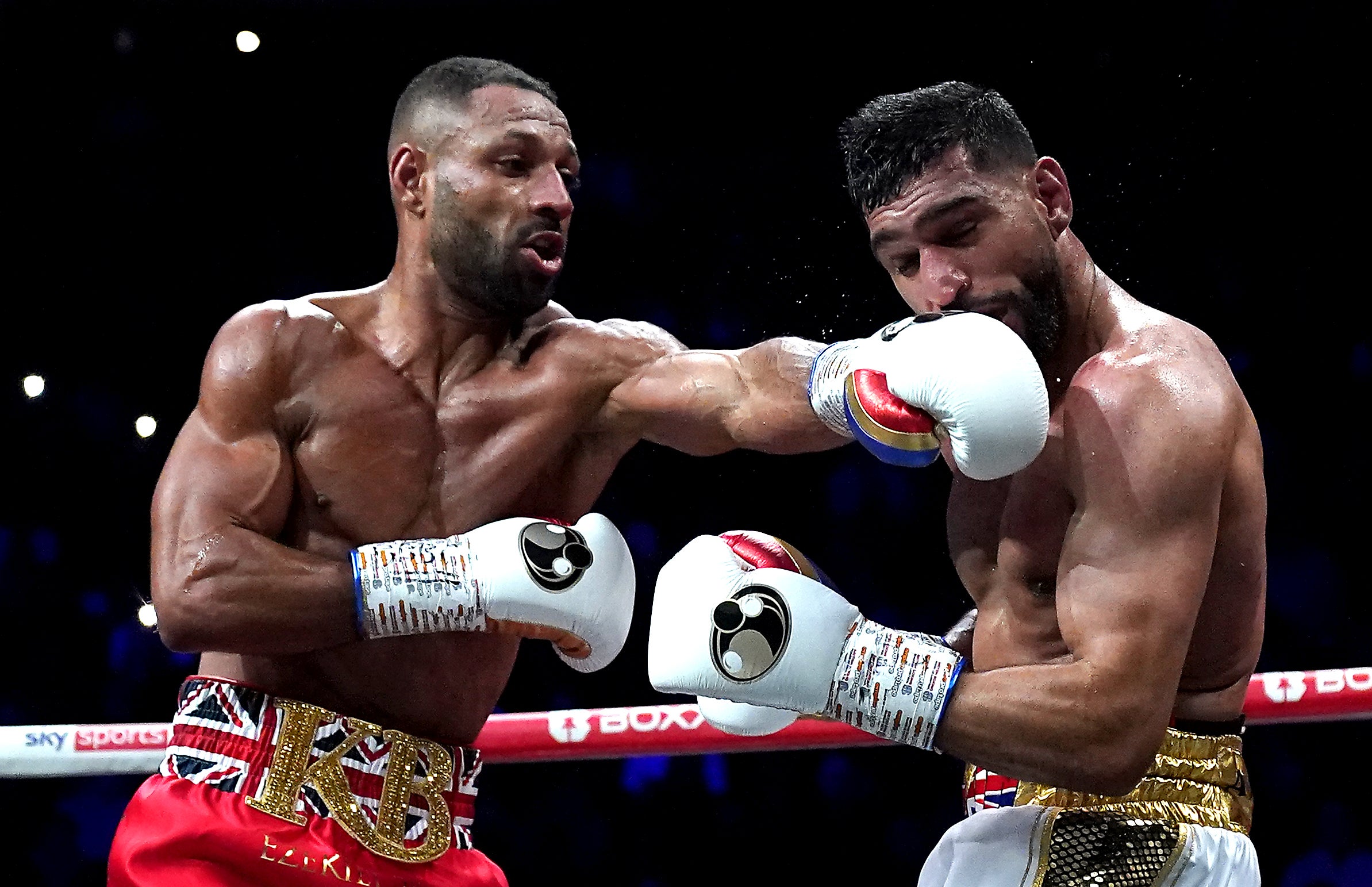 Kell Brook (left) in action against Amir Khan at Manchester’s AO Arena (Nick Potts/PA)