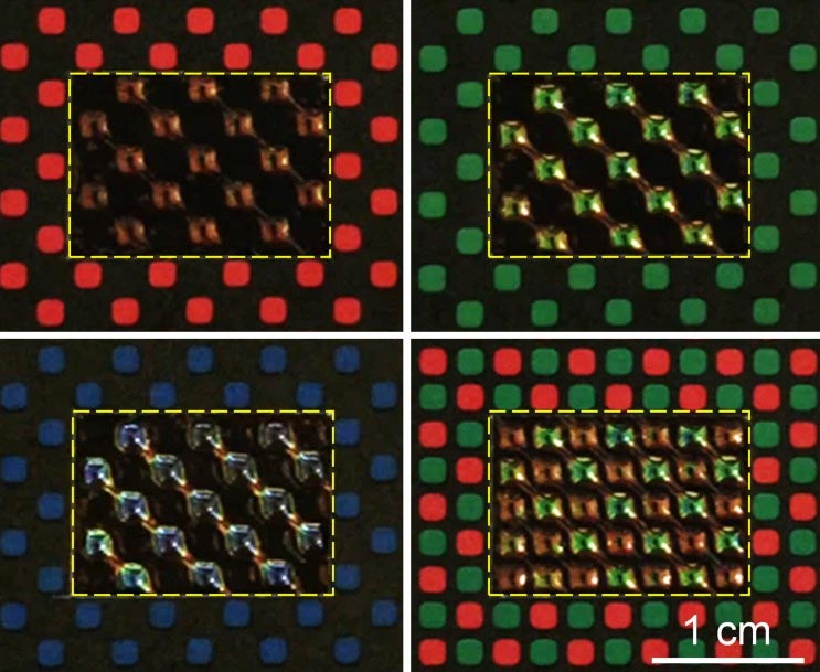 Each artificial chromatophore acts like a pixel to match the surrounding colour and texture to achieve a camouflage effect