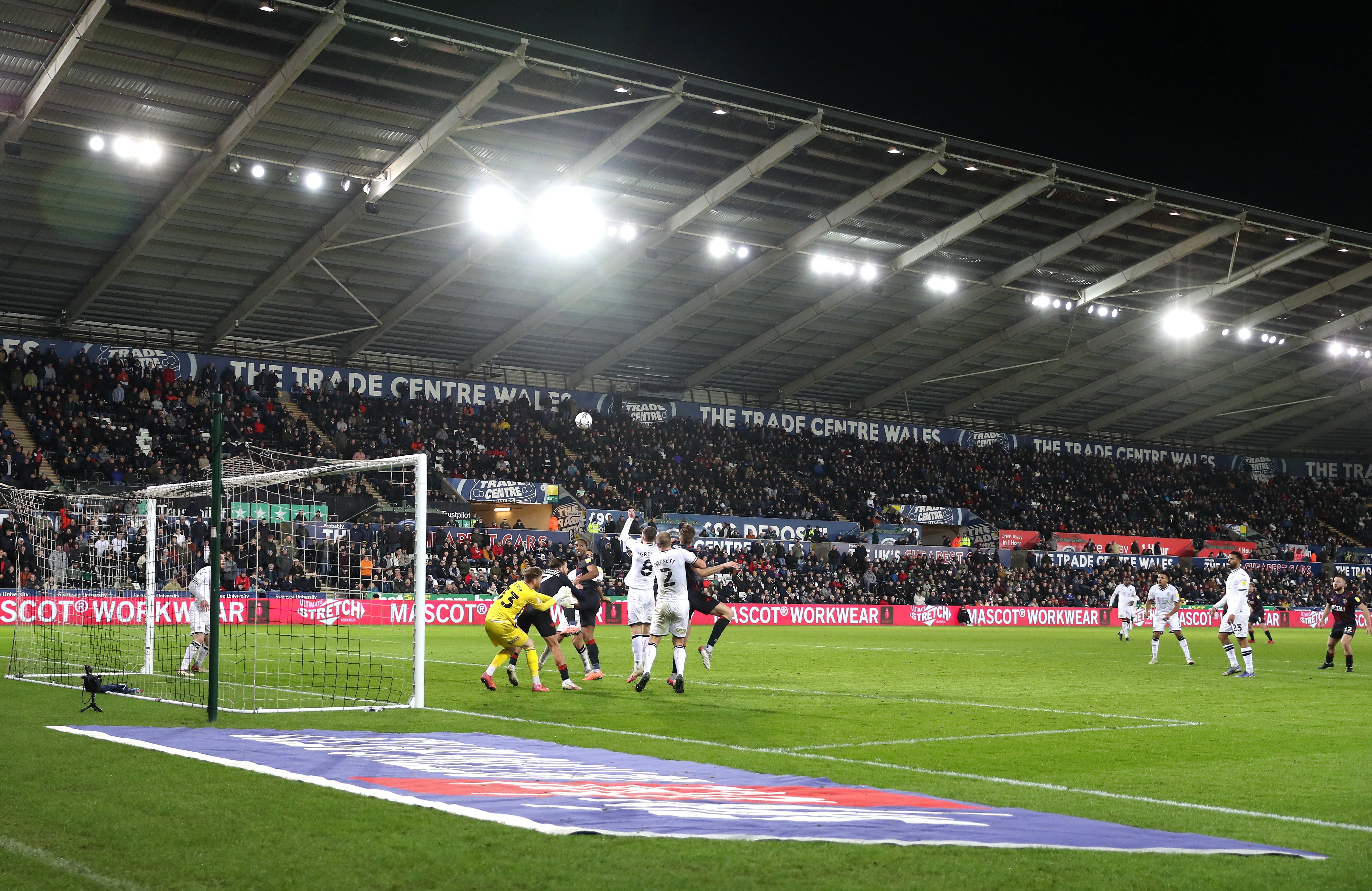 Swansea’s Championship clash with Bournemouth has been postponed because of storm damage to the Swansea.com Stadium