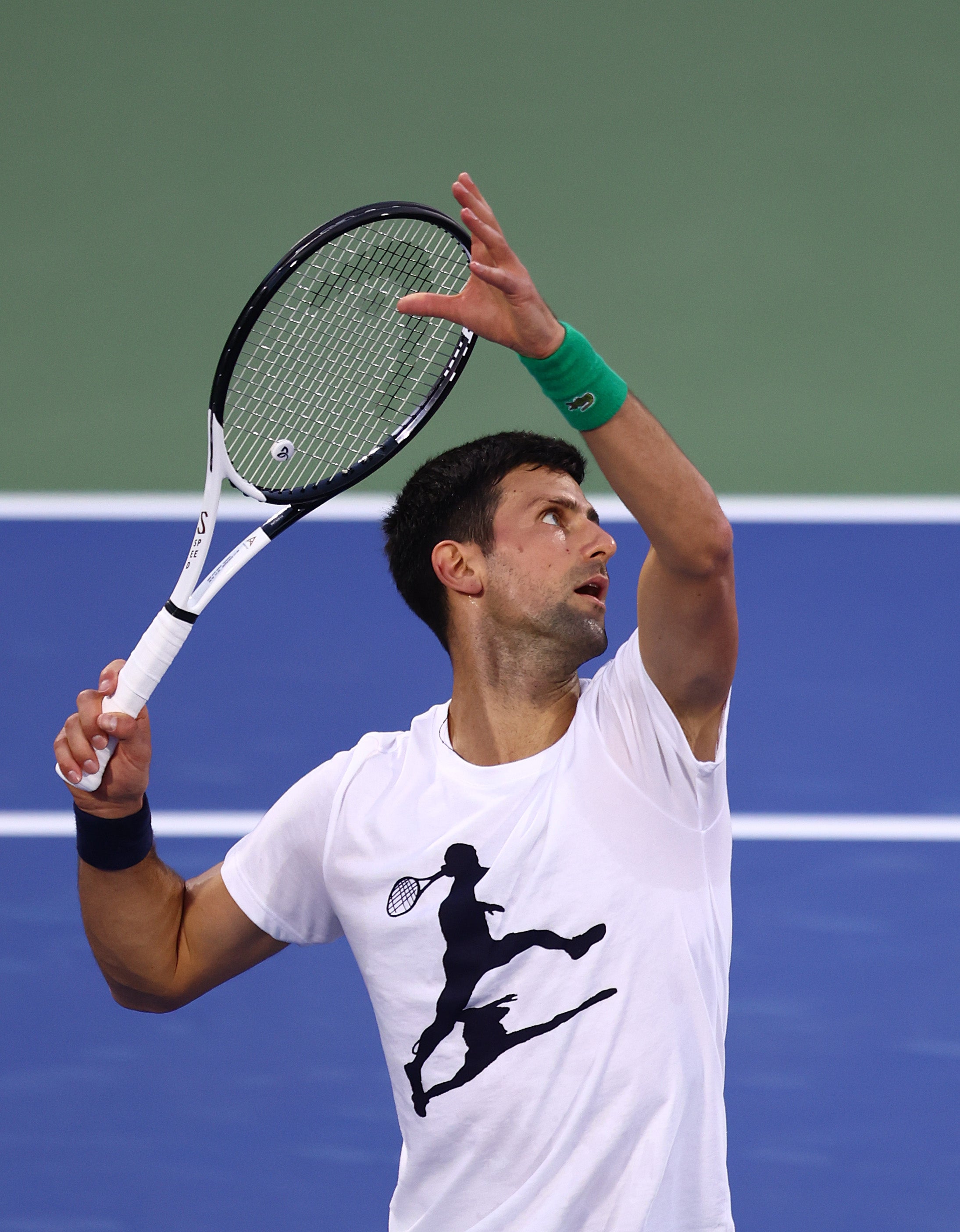 Novak Djokovic of Serbia practice ahead of the Dubai Duty Free Tennis Championships