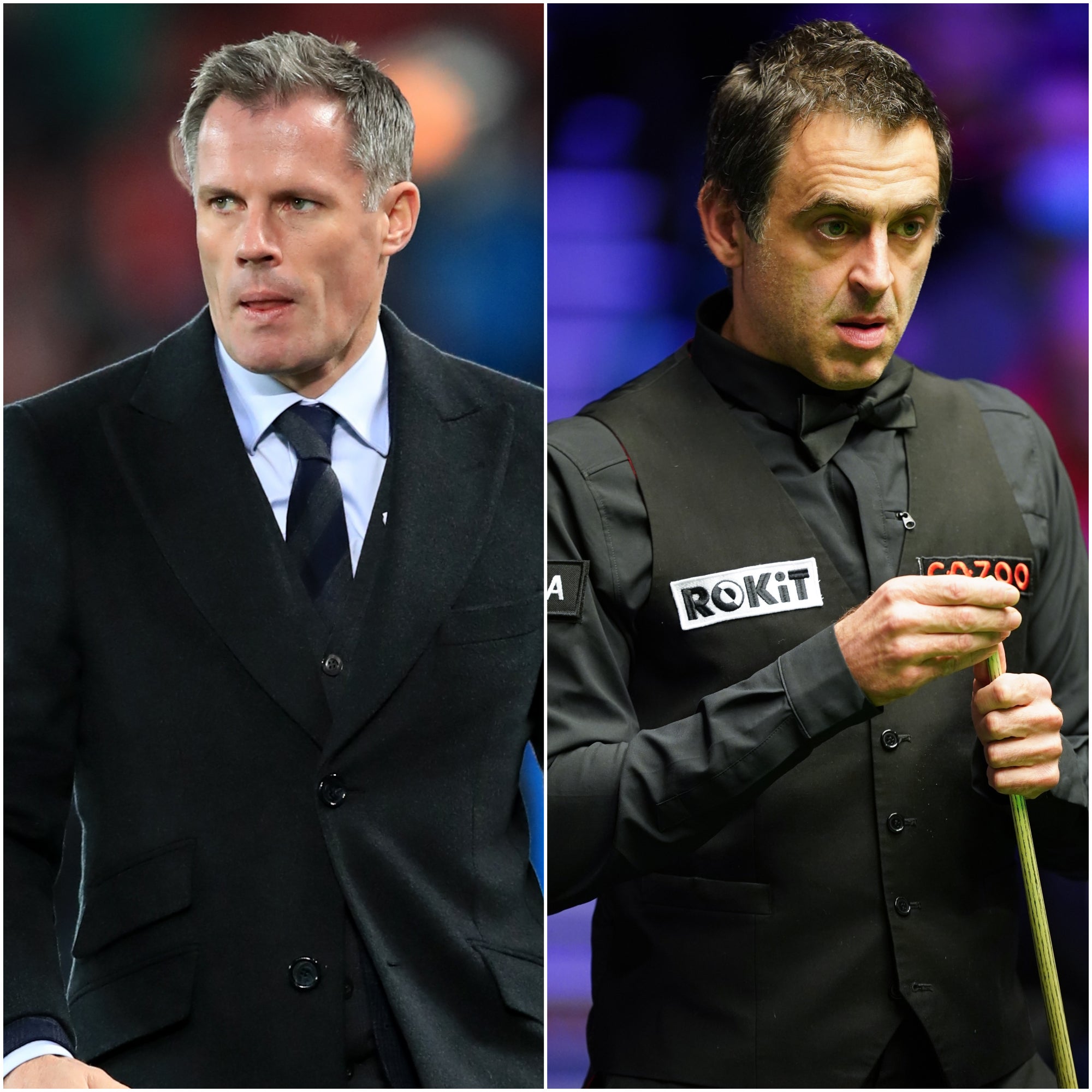 Jamie Carragher, left, enjoyed watching Ronnie O’Sullivan in action (Peter Byrne/Mike Egerton/PA)