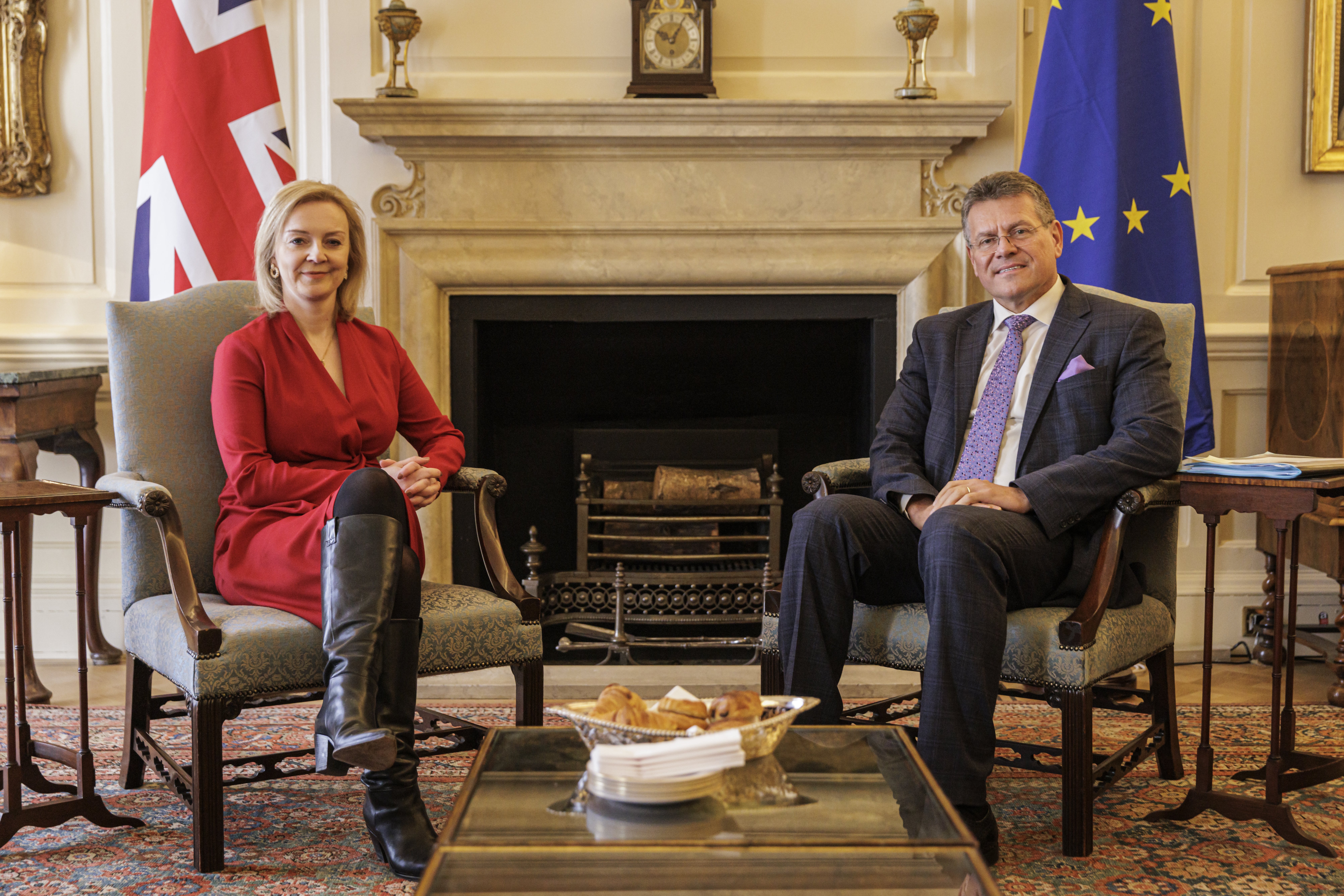 Foreign Secretary Liz Truss meeting European Commission vice-president Maros Sefcovic (PA)