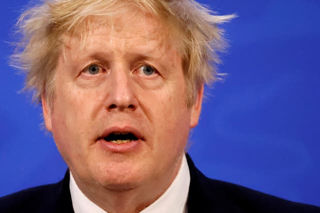<p>Boris Johnson during a news conference to outline the government’s new long-term coronavirus plan</p>