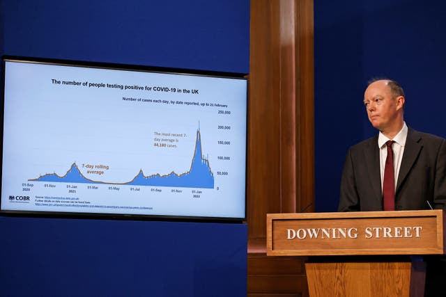 Chief medical officer Sir Chris Whitty during a media briefing in Downing Street, London, to outline the Government’s new long-term Covid-19 plan (Tolga Akmen/PA)