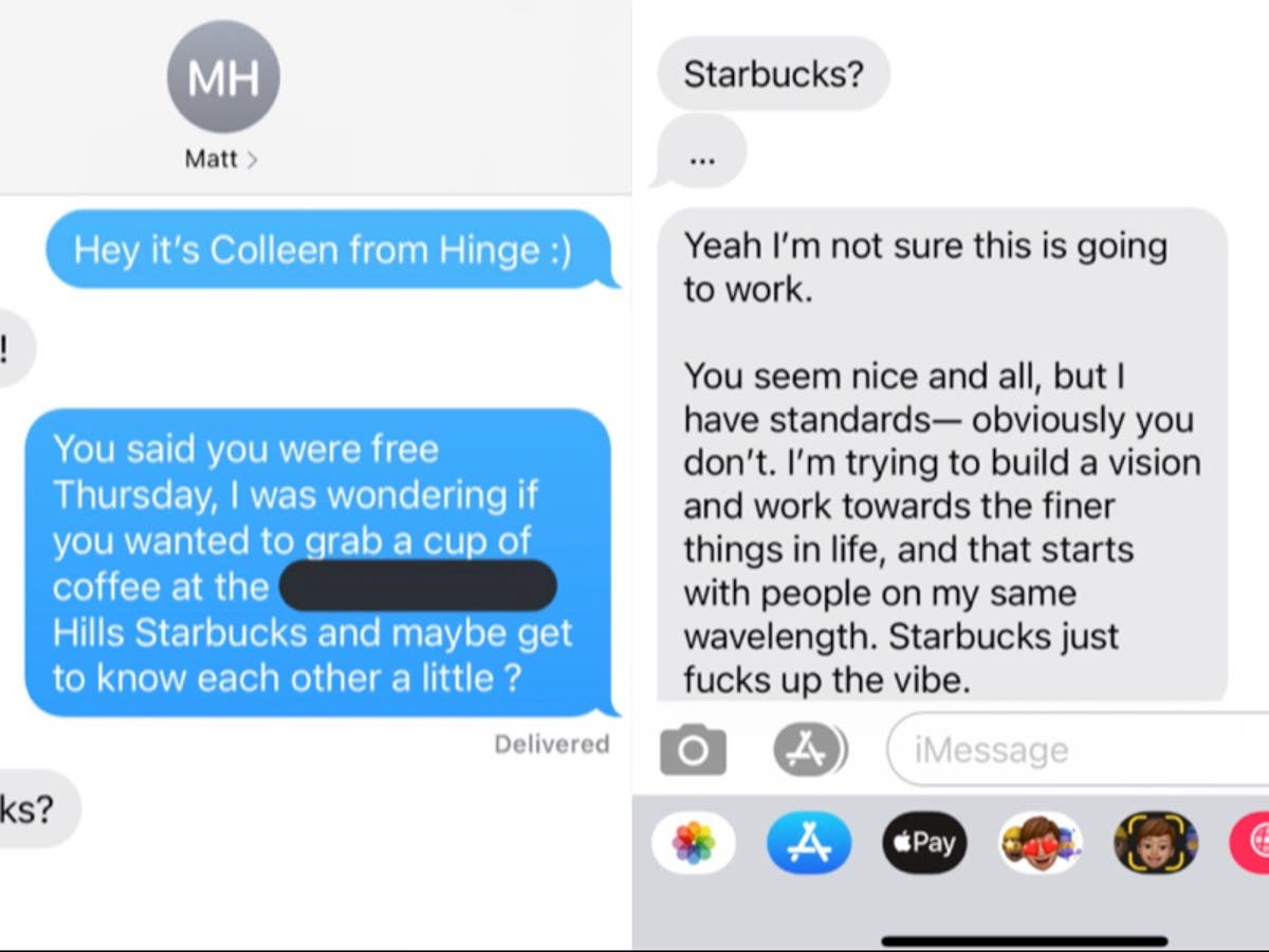 Woman shares message a man sent her after she suggested Starbucks for their first date