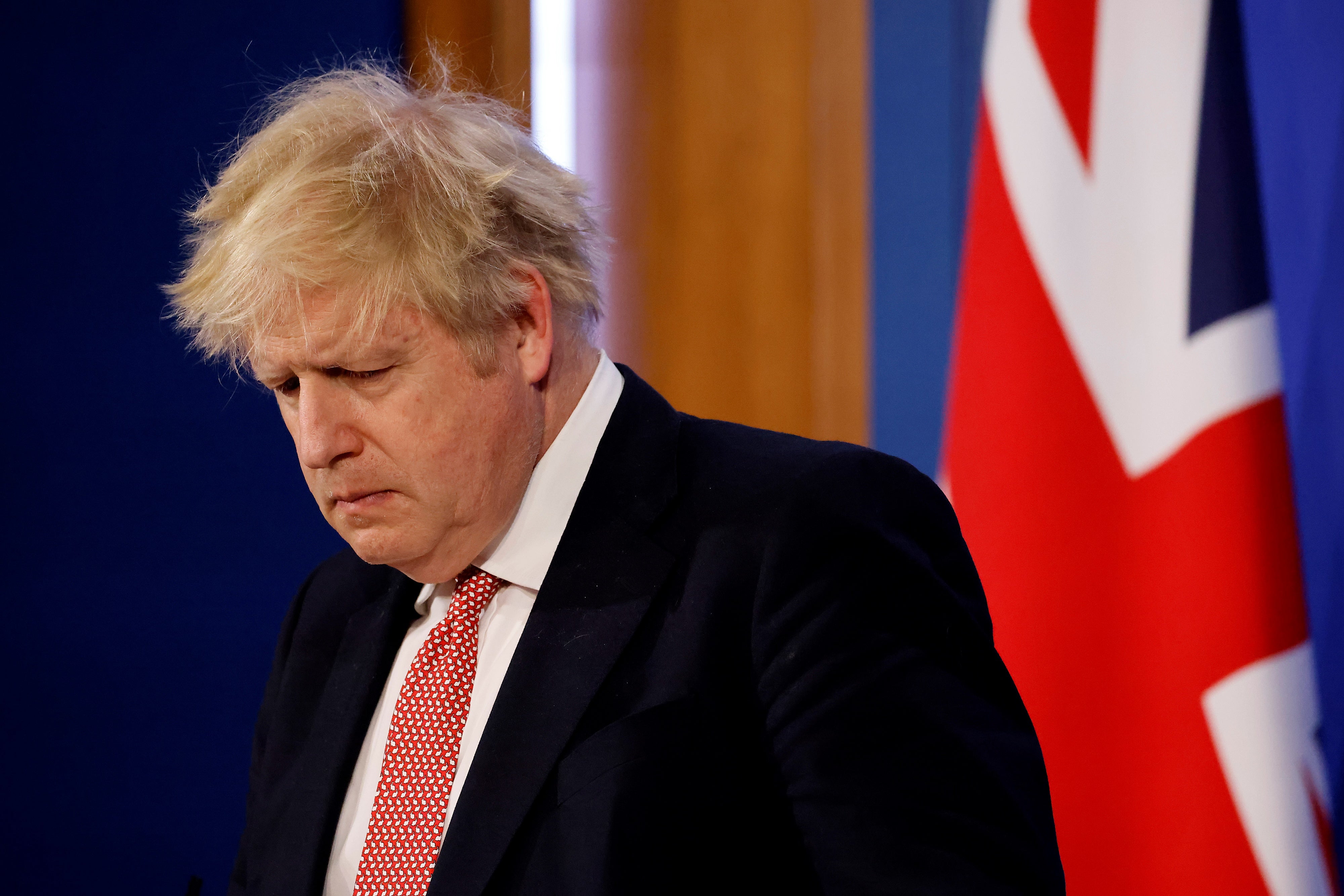 Prime Minister Boris Johnson during a media briefing in Downing Street, London, to outline the Government’s new long-term Covid-19 plan. Picture date: Monday February 21, 2022.