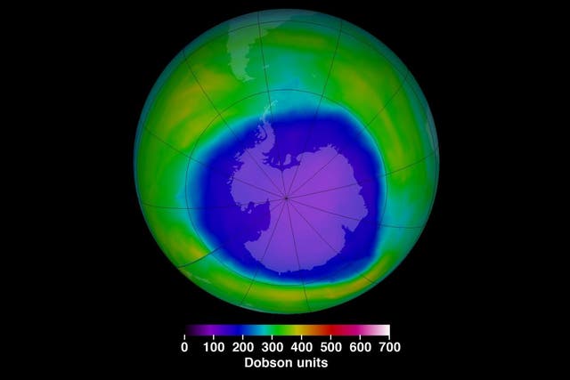 <p>Nasa image showing the ozone hole at its maximum extent for 2015</p>