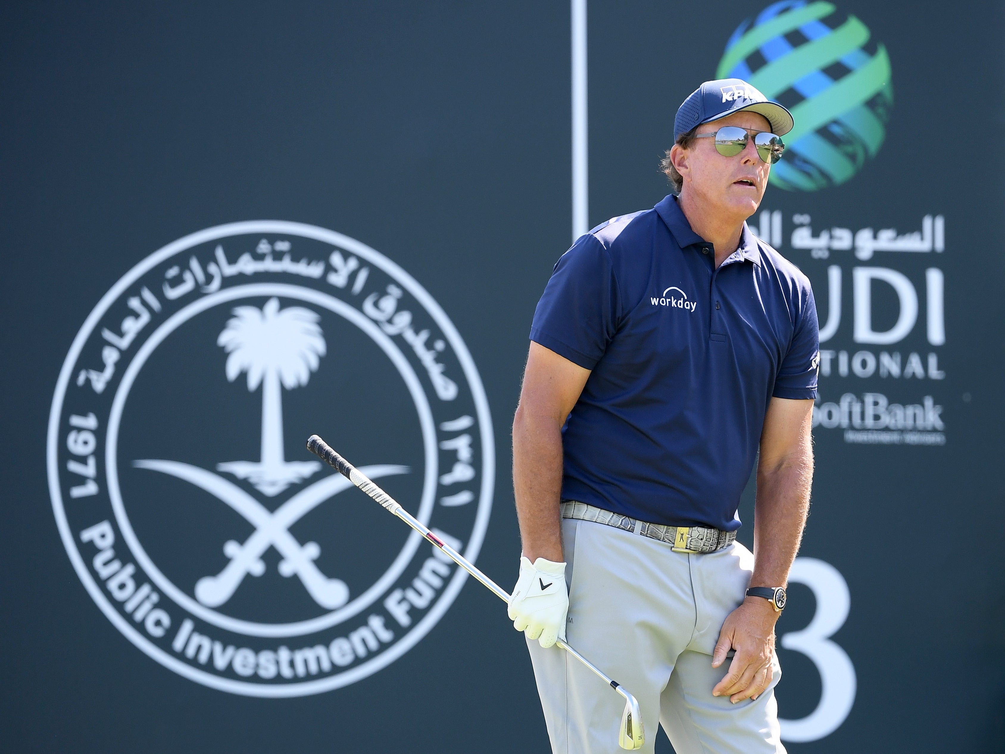 Phil Mickelson competes at the 2021 Saudi International tournament