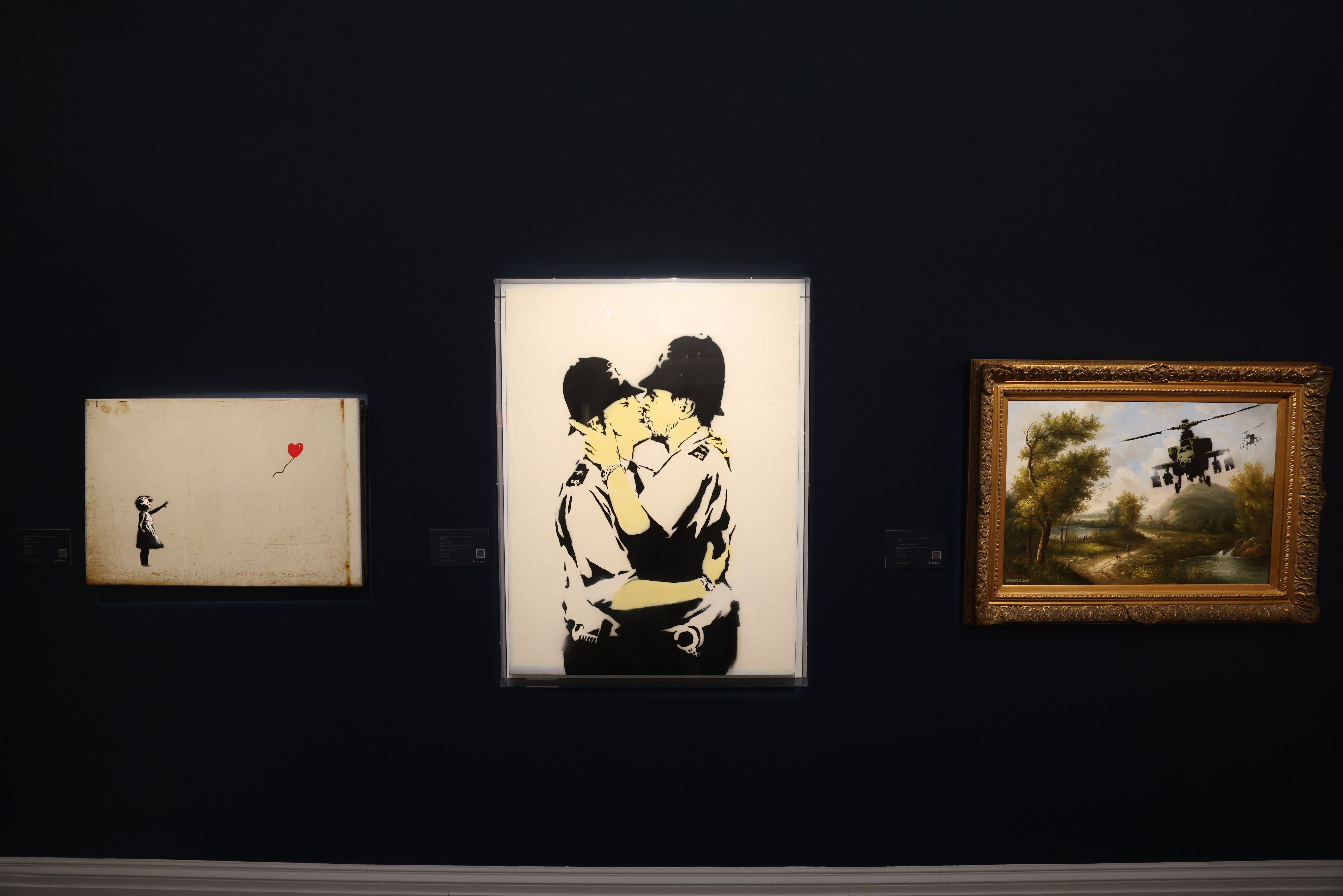 Artworks by Banksy from singer Robbie Williams’ personal collection are going under the hammer at Sotheby’s next month (James Manning/PA)