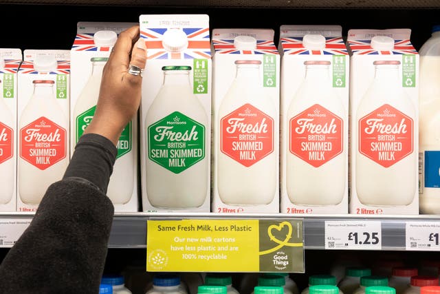 <p>Morrisons is selling its own-brand fresh milk in accredited carbon neutral Tetra Pak cartons in what it claims is a first among UK supermarkets (Morrisons/PA)</p>