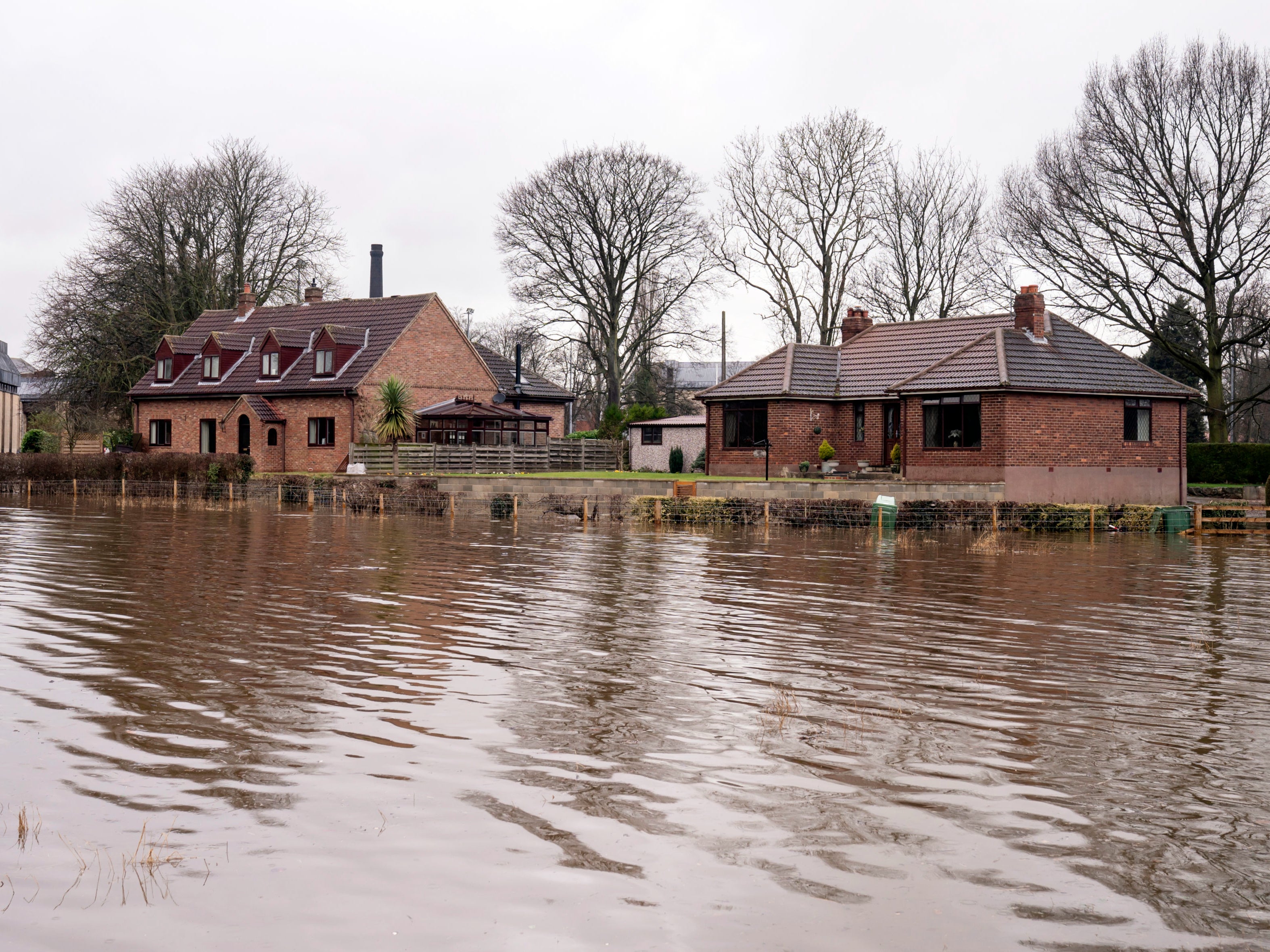 Flood water in Tadcaster in North Yorkshire after the River Wharfe overtopped its banks