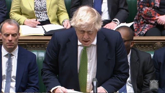 Prime Minister Boris Johnson updates MPs in the House of Commons in London on the latest situation regarding Ukraine (House of Commons / PA)