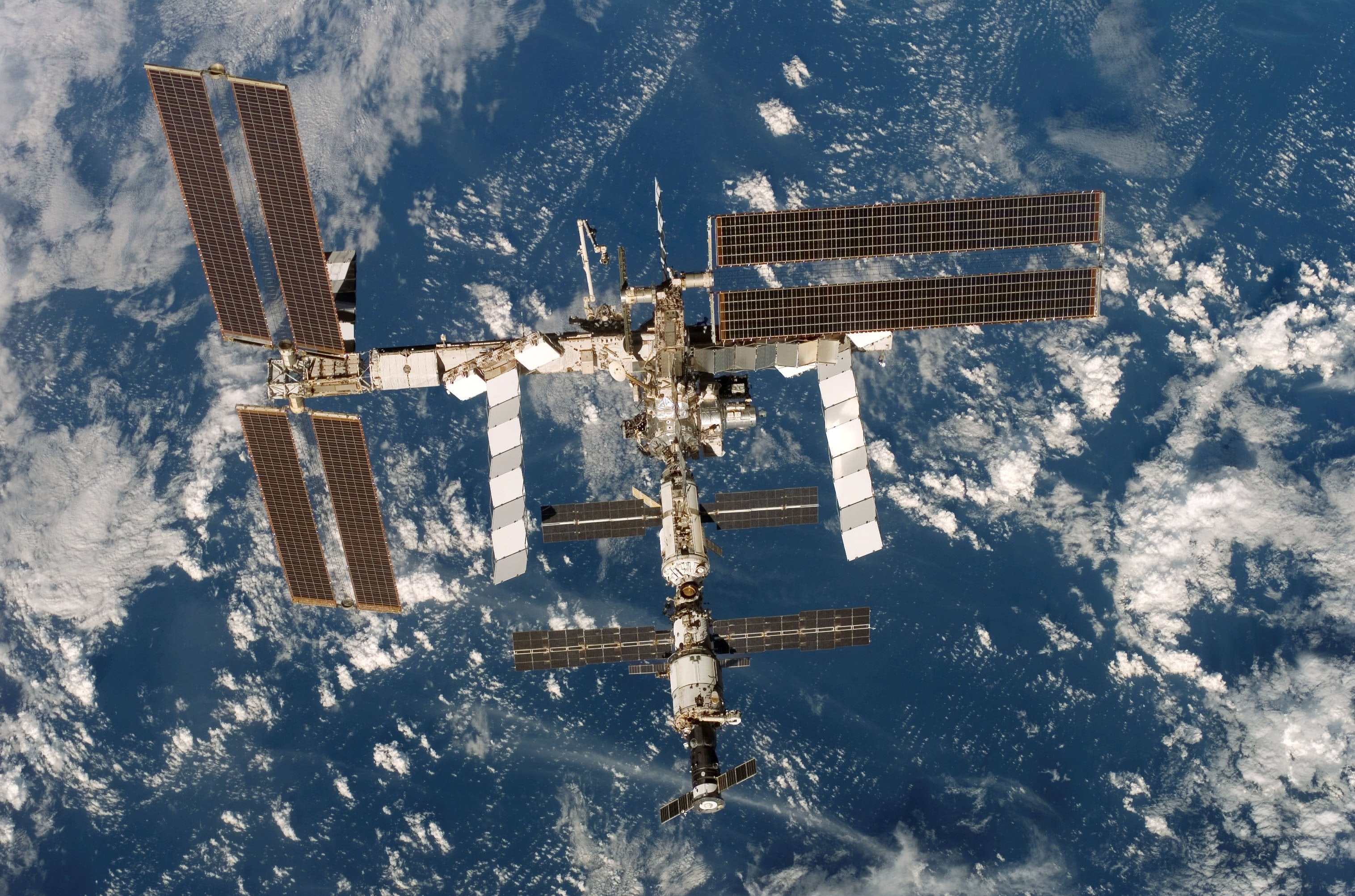 The ISS as seen from the Space Shuttle Discovery