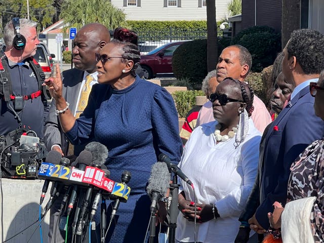 <p>Ahmaud Arbery’s mother Wanda Cooper-Jones speaks outside the courthouse following Tuesday’s verdict</p>