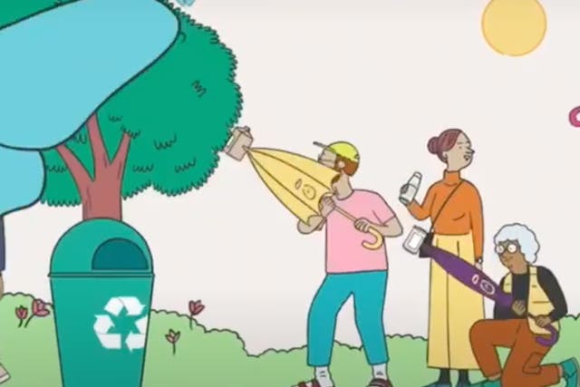 <p>Innocent Drinks advert shows people ‘fixing up the planet’ using umbrellas bearing its logo</p>