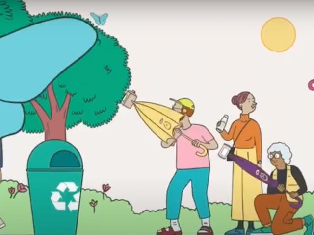 <p>Innocent Drinks advert shows people ‘fixing up the planet’ using umbrellas bearing its logo</p>