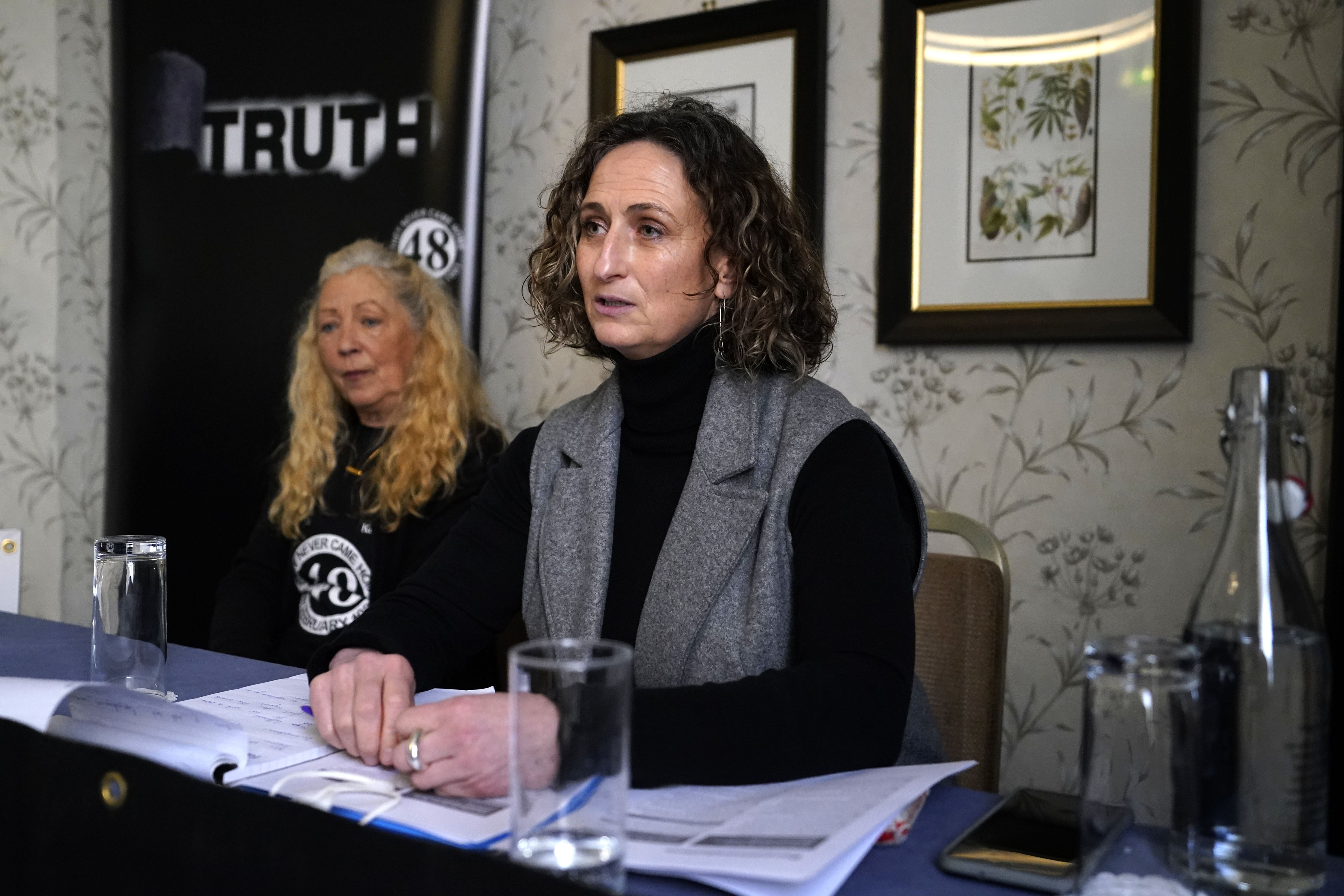 Suvivor Antoinette Keegan (left) and Sinn Fein Senator Lynn Boylan at a press conference about the Stardust disaster at the Buswells Hotel in Dublin (Niall Carson/PA)