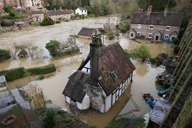<p>High water levels on the River Severn, in Ironbridge</p>