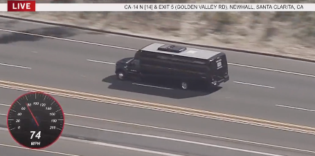 Los Angeles police chase a stolen party bus on 22 February, 2022.