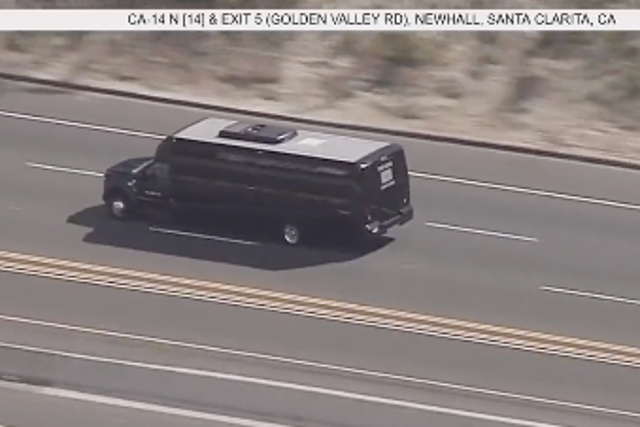 <p>Los Angeles police chase a stolen party bus on 22 February, 2022. </p>