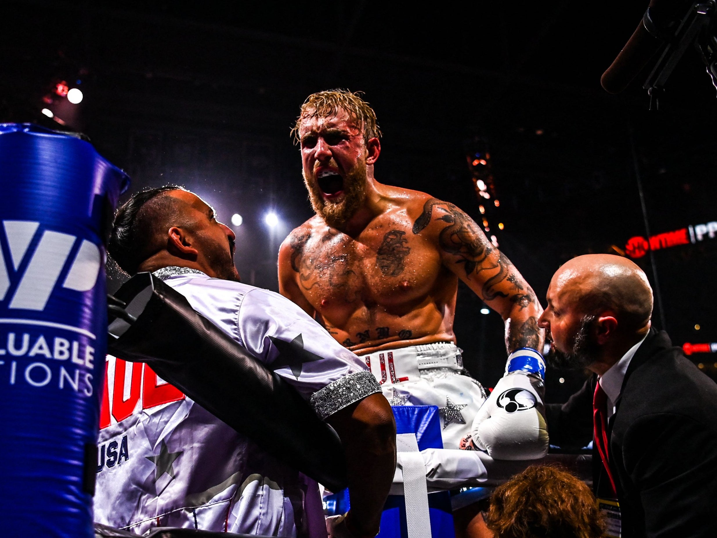 Jake Paul after knocking out former UFC champion Tyron Woodley