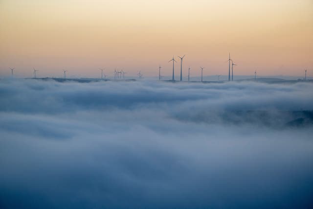 <p>Wind turbines near the city of Trier, Germany. The US is holding its largest ever sale of offshore wind leases on Wednesday </p>