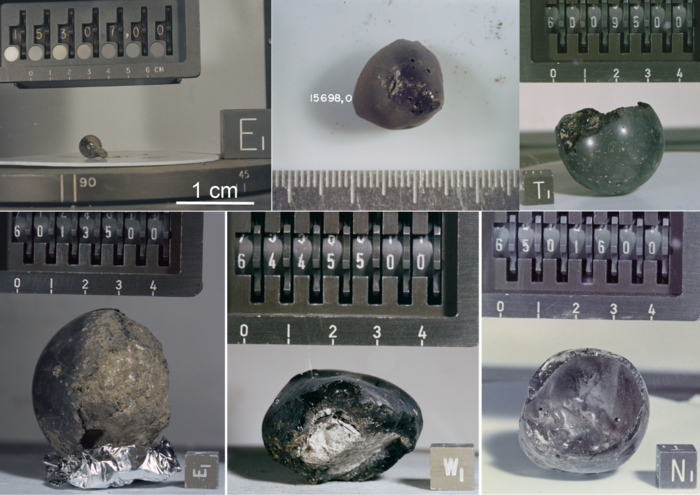 Clast-rich glass globules collected by the Apollo 15 and 16 astronauts