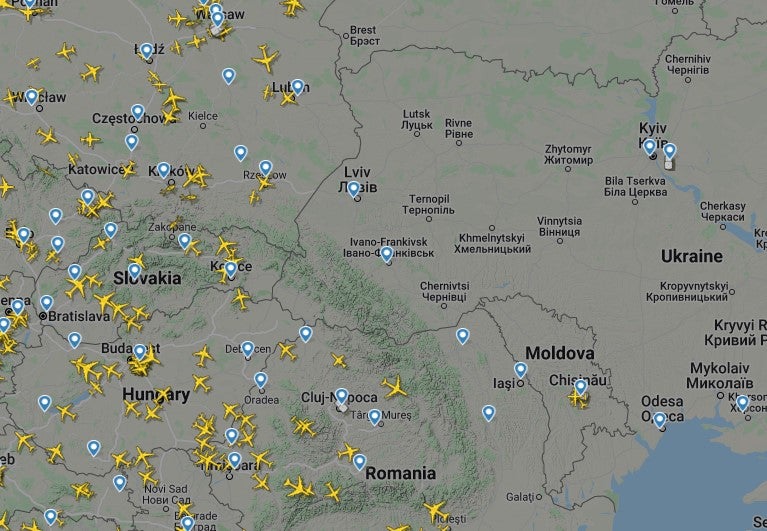 Empty sky: Snapshot of civil aviation in southeast Europe at 7.45am GMT