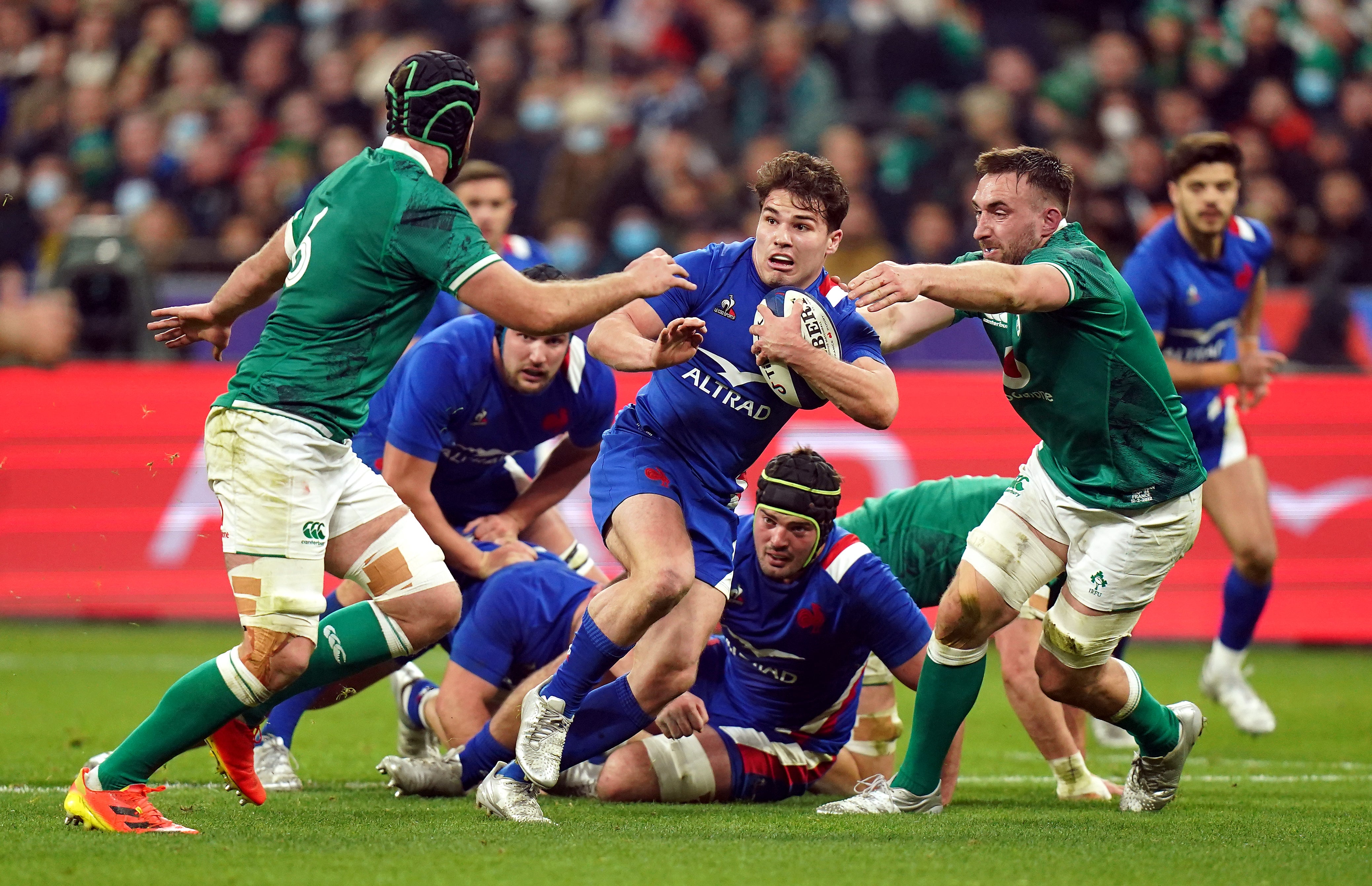 France scrum-half Antoine Dupont makes a break during the Six Nations win over Ireland in Paris.