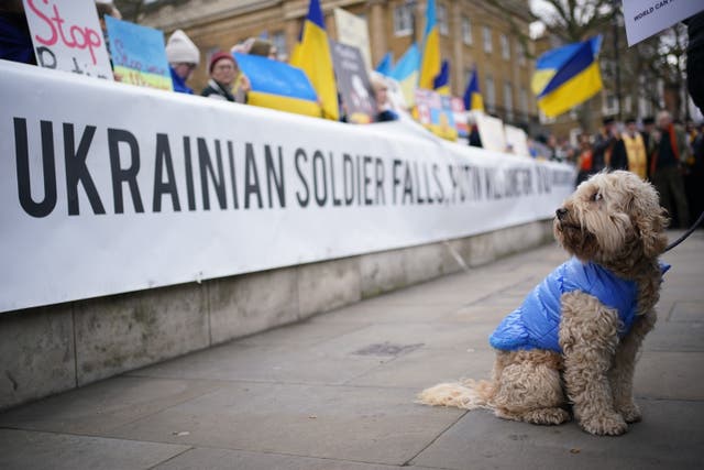 Ukrainians stage a protest outside Downing Street after Russia’s invasion of Ukraine (Yui Mok/PA)
