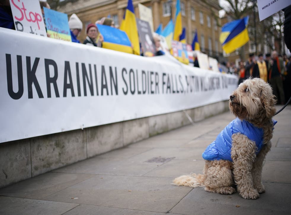Ukrainians stage a protest outside Downing Street after Russia’s invasion of Ukraine (Yui Mok/PA)