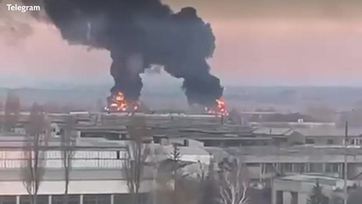 Smoke fills sky after reports of Russia bombing Ukrainian airports News Independent TV image