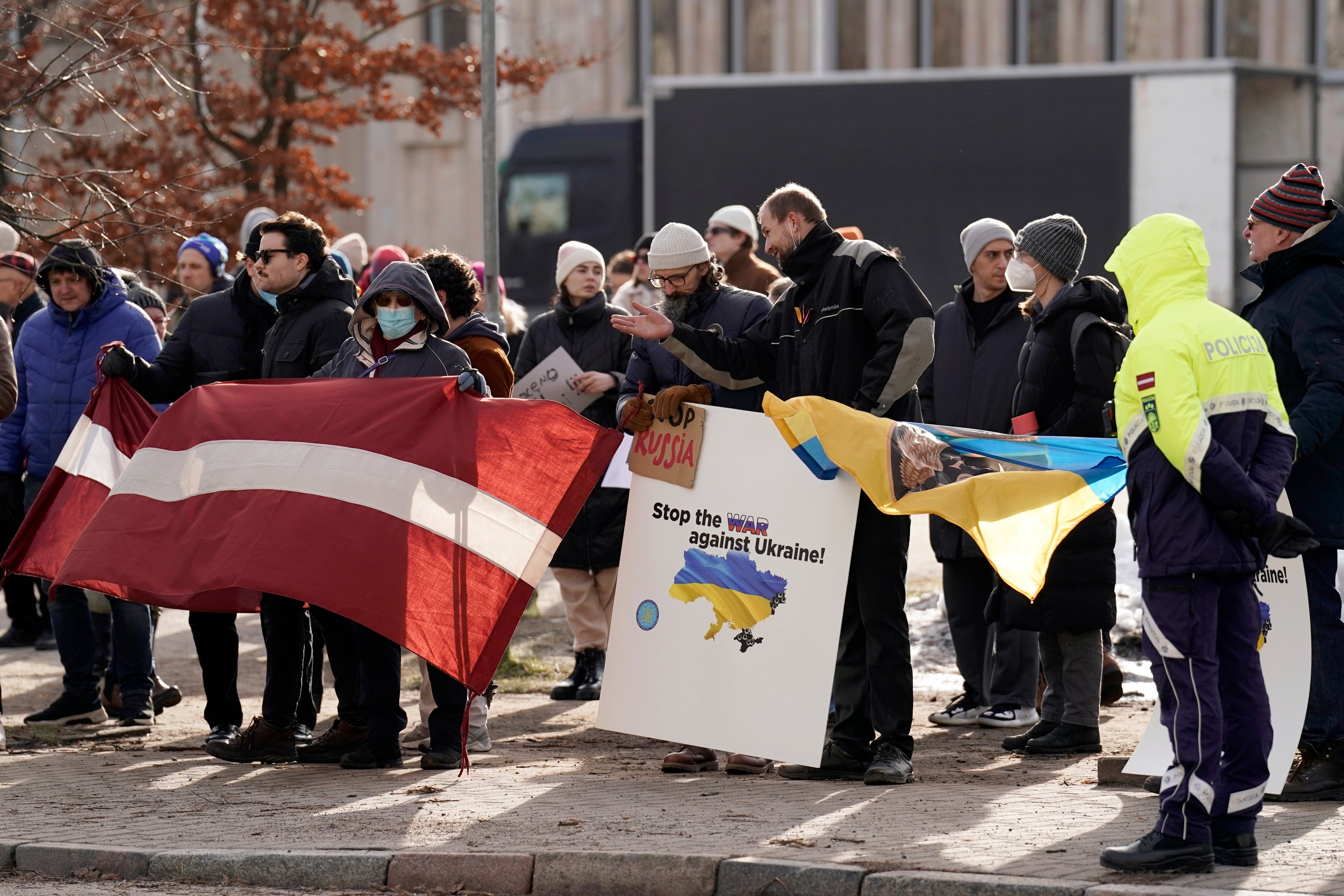 Pro-Ukraine rallies in front of the Russian Embassy in Riga, Latvia,