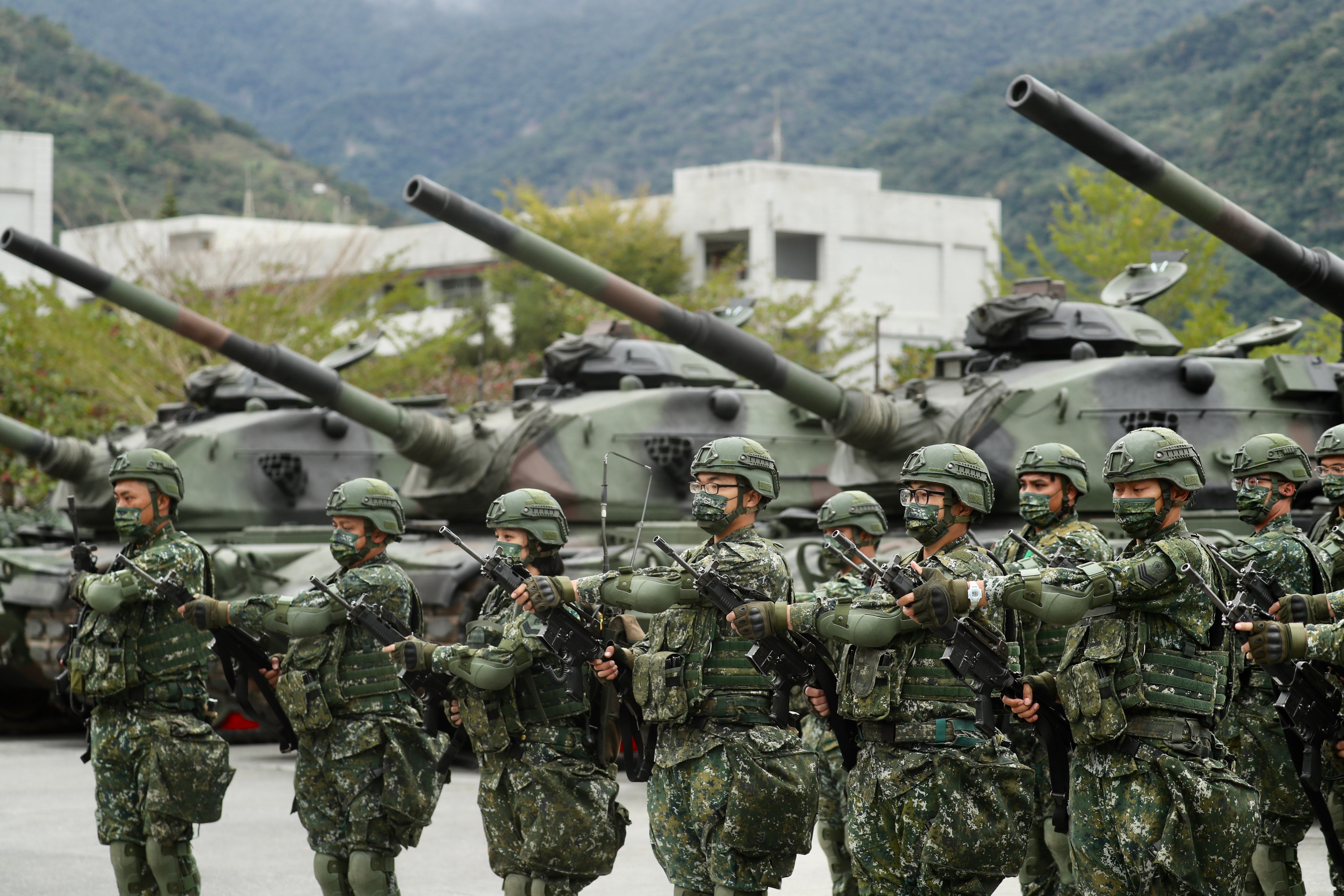 Taiwanese military personnel at a military base in Taitung, in January